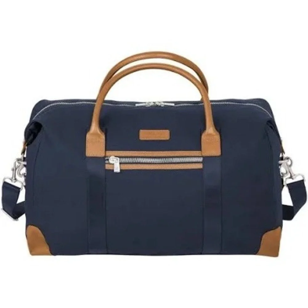 Brooks Brothers Navy Canvas Leather Trim Wells Duffle Weekend Travel Bag